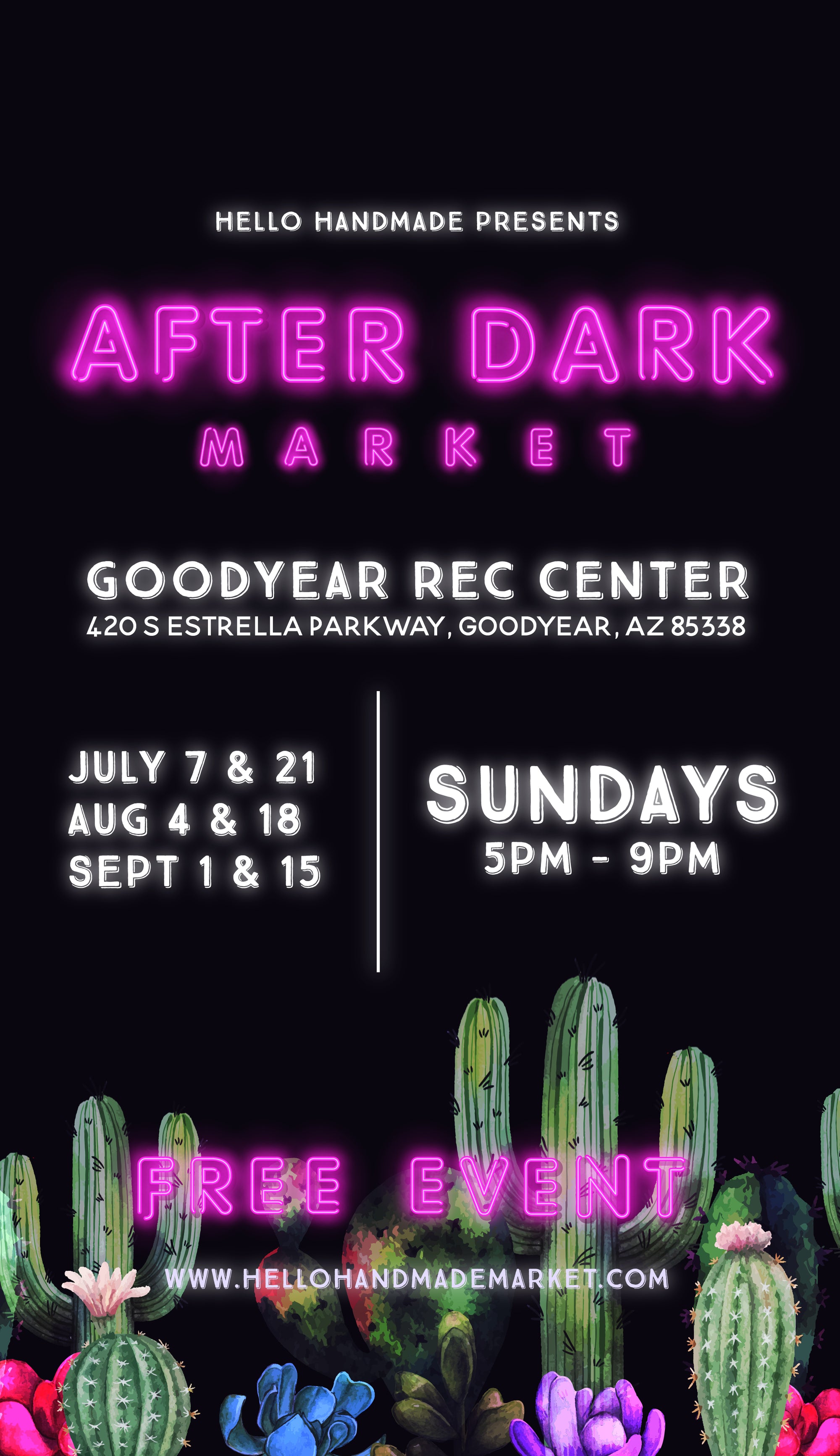 Be a Vendor on September 15, 2024 Sunday at Goodyear's After Dark Market at the Goodyear Recreation Center