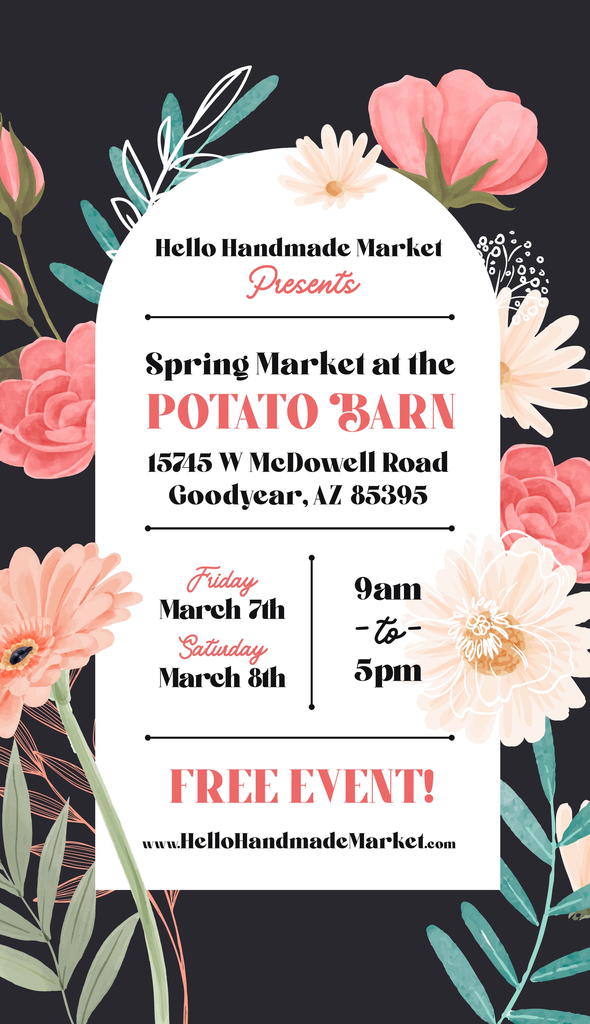 Be a Vendor at our Spring Market March 7th & 8th 9-5pm 2024 at Potato Barn in Goodyear